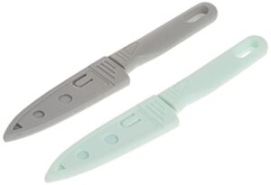 tovolo paring knives set of 2 (mint / gray) - essential small knife set for cooking, peeling, slicing, & precise jobs / includes blade covers for safe storage & travel