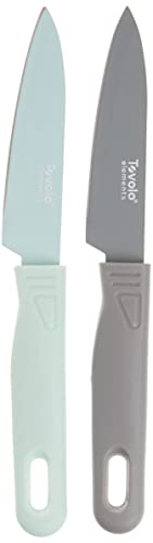 Tovolo Paring Knives Set of 2 (Mint / Gray) - Essential Small Knife Set for Cooking, Peeling, Slicing, & Precise Jobs / Includes Blade Covers for Safe Storage & Travel