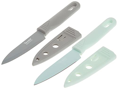 Tovolo Paring Knives Set of 2 (Mint / Gray) - Essential Small Knife Set for Cooking, Peeling, Slicing, & Precise Jobs / Includes Blade Covers for Safe Storage & Travel