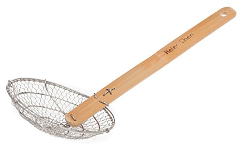 Helen's Asian Kitchen Helen Chen’s Asian Kitchen Stainless Steel Spider Natural Bamboo Handle, 5-Inch Strainer Basket, Wood