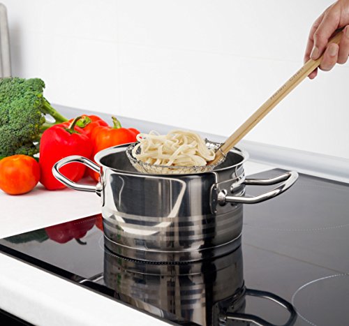 Helen's Asian Kitchen Helen Chen’s Asian Kitchen Stainless Steel Spider Natural Bamboo Handle, 5-Inch Strainer Basket, Wood