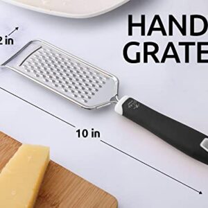 Zulay Kitchen Professional Cheese Grater Stainless Steel - Durable Rust-Proof Metal Lemon Zester Grater With Handle - Flat Handheld Grater For Cheese, Chocolate, Spices, And More - Black