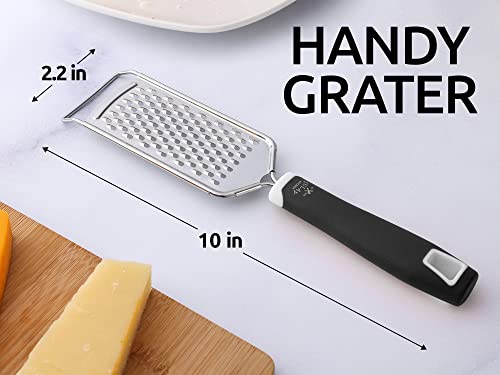 Zulay Kitchen Professional Cheese Grater Stainless Steel - Durable Rust-Proof Metal Lemon Zester Grater With Handle - Flat Handheld Grater For Cheese, Chocolate, Spices, And More - Black