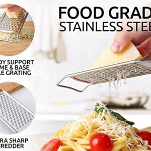 Zulay Kitchen Professional Cheese Grater Stainless Steel - Durable Rust-Proof Metal Lemon Zester Grater With Handle - Flat Handheld Grater For Cheese, Chocolate, Spices, And More - Black