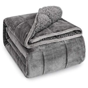 wemore sherpa fleece weighted blanket for adult, 15 lbs dual sided cozy fluffy heavy blanket, ultra fuzzy throw blanket with soft plush flannel top, 48 x 72 inches, grey on both sides