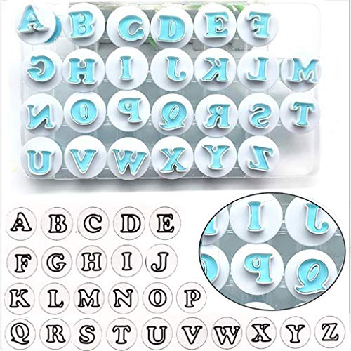 26PCS/Set Cookie Stamp Impress Cookie Cutters Alphabet Letter and Number Fondant Cake Biscuit Mold Letter Shape DIY Cookie Biscuit Alphabet Letters Cake Tool Embosser Cutter (Upper Case Letter Shape)