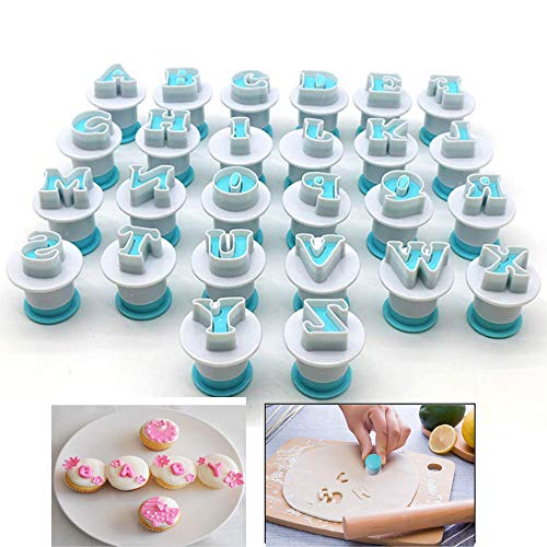 26PCS/Set Cookie Stamp Impress Cookie Cutters Alphabet Letter and Number Fondant Cake Biscuit Mold Letter Shape DIY Cookie Biscuit Alphabet Letters Cake Tool Embosser Cutter (Upper Case Letter Shape)