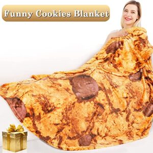 Jorbest Cookies Blanket 2.0 Double Sided 80 inches for Adult and Kids, 285 GSM Funny Soft Flannel Throw Blanket, Novelty Giant Food Blanket for Everyone