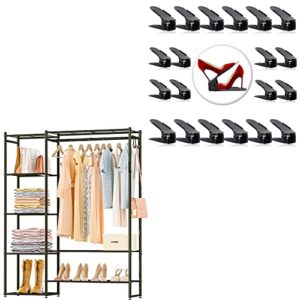 neprock 20-pack black shoe slots organizer bundle with clothing rack with shelves