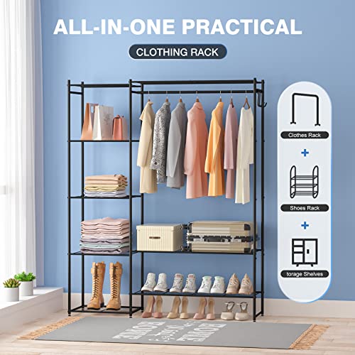 Neprock 20-Pack White Shoe Slots Organizer Bundle with Clothing Rack with Shelves