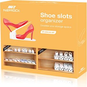 Neprock 20-Pack White Shoe Slots Organizer Bundle with Clothing Rack with Shelves