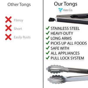 Grill Tongs - Heavy Duty 16in. Stainless Steel Tongs For Grilling, Cooking, Buffets, Etc. - Non-slip Grip And Well Aligned Scalloped Pincers For Precise Control And Better Handling Of Delicious Food