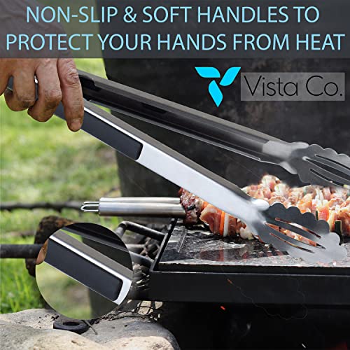 Grill Tongs - Heavy Duty 16in. Stainless Steel Tongs For Grilling, Cooking, Buffets, Etc. - Non-slip Grip And Well Aligned Scalloped Pincers For Precise Control And Better Handling Of Delicious Food