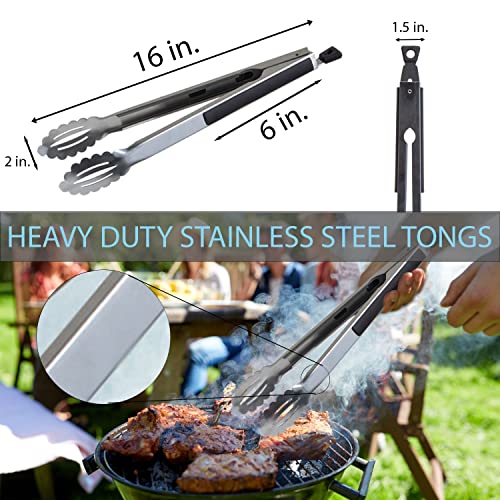 Grill Tongs - Heavy Duty 16in. Stainless Steel Tongs For Grilling, Cooking, Buffets, Etc. - Non-slip Grip And Well Aligned Scalloped Pincers For Precise Control And Better Handling Of Delicious Food