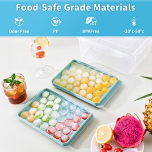 3 Pack Round Ice Cube Tray, Ice Ball Maker Mold for Freezer with Container, Sphere Ice Cube Tray Making 99pcs Circle Ice Chilling Cocktail Whiskey Tea Coffee(3Pack Blue Ice trays & Ice Bin & Ice tong)