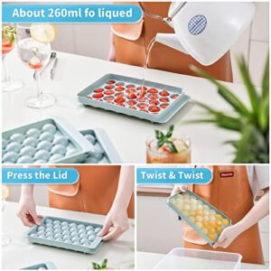 3 Pack Round Ice Cube Tray, Ice Ball Maker Mold for Freezer with Container, Sphere Ice Cube Tray Making 99pcs Circle Ice Chilling Cocktail Whiskey Tea Coffee(3Pack Blue Ice trays & Ice Bin & Ice tong)