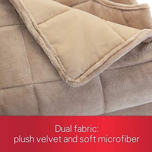 Sunbeam Extra Warm Weighted Blanket | 15 Pounds, Reversible Plush Velvet/Microfiber with Arm Slits and Neck Cutout, 54” x 73”, Mushroom