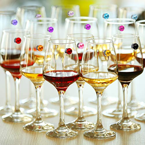 24 Pieces Wine Glass Charms Crystal Magnetic Drink Markers for Wine Glass Champagne Flutes Cocktails Martinis, Colorful
