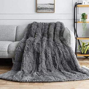 uttermara weighted blanket queen size 15 pounds for adults, sherpa faux fur heavy blanket for couch bed, super soft plush fleece & cozy sherpa reverse, luxury long fur throw blankets, 60" x 80", gray