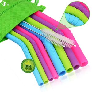 walfos reusable silicone straws - 2 size flexible drinking bendy straws for smoothies/20 & 30 oz tumblers, yeti/rtic, bpa free (4 wide straws + 4 regular straws + 2 cleaning brushes + 1 storage pouch）