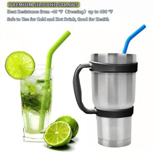 Walfos Reusable Silicone Straws - 2 Size Flexible Drinking Bendy Straws for Smoothies/20 & 30 oz Tumblers, Yeti/Rtic, BPA Free (4 Wide Straws + 4 Regular Straws + 2 Cleaning Brushes + 1 Storage Pouch）