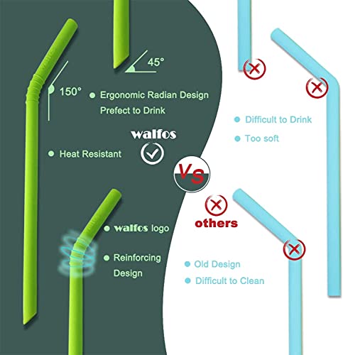 Walfos Reusable Silicone Straws - 2 Size Flexible Drinking Bendy Straws for Smoothies/20 & 30 oz Tumblers, Yeti/Rtic, BPA Free (4 Wide Straws + 4 Regular Straws + 2 Cleaning Brushes + 1 Storage Pouch）