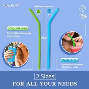 Walfos Reusable Silicone Straws - 2 Size Flexible Drinking Bendy Straws for Smoothies/20 & 30 oz Tumblers, Yeti/Rtic, BPA Free (4 Wide Straws + 4 Regular Straws + 2 Cleaning Brushes + 1 Storage Pouch）