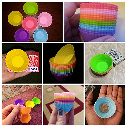 BakeBaking Mini Muffin Pan - Reusable Silicone Cupcake Molds 2in 24 Pack - Small Baking Cups Truffle Cake Pan Set Nonstick in 6 Colors