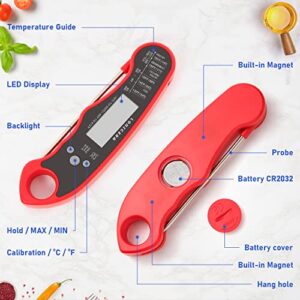 Lonicera Digital Meat Thermometer with Foldable Probe, Backlight & Calibration. Waterproof & Instant Read for Kitchen Food Cooking Baking Candy Liquid (Red)