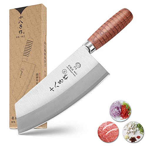 SHI BA ZI ZUO Chef Knife Chinese Vegetable Cleaver for Kitchen Superior Class 7-inch Stainless Steel Knife with Ergonomic Design Comfortable Wooden Handle