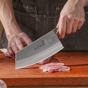 SHI BA ZI ZUO Chef Knife Chinese Vegetable Cleaver for Kitchen Superior Class 7-inch Stainless Steel Knife with Ergonomic Design Comfortable Wooden Handle