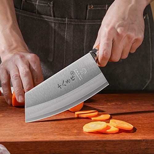 SHI BA ZI ZUO Chef Knife Chinese Vegetable Cleaver for Kitchen Superior Class 7-inch Stainless Steel Knife with Ergonomic Design Comfortable Wooden Handle