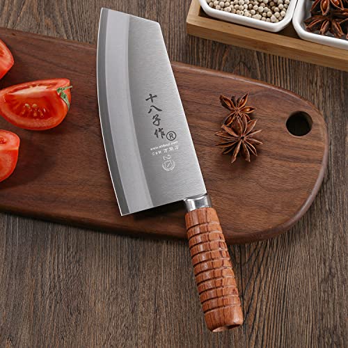 SHI BA ZI ZUO Chef Knife Chinese Vegetable Cleaver for Kitchen Superior Class 7-inch Stainless Steel Knife with Ergonomic Design Comfortable Wooden Handle