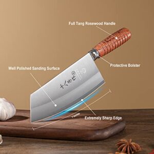 SHI BA ZI ZUO Chef Knife Chinese Vegetable Cleaver for Kitchen Superior Class 7-inch Stainless Steel Knife with Ergonomic Design Comfortable Wooden Handle