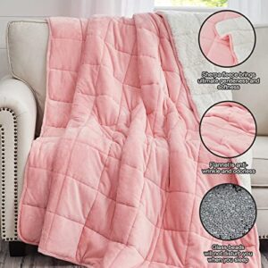 CYMULA Flannel Weighted Blanket Adult: 60×80inch Sherpa Fleece Heavy Blanket - Breathable Soft Blanket 15lbs Queen Size - Snuggly Bed Blankets with Glass Beads- Pink