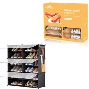 neprock 20-pack white shoe slots organizer bundle with 6 tier black shoe rack organizer