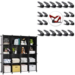 neprock 20-pack black shoe slots organizer bundle with 16 cube closet organizers