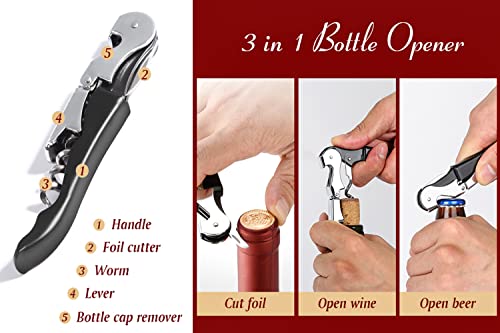 Professional Waiter Corkscrew Wine Openers Set (4 PCS),Upgraded With Heavy Duty Stainless Steel Hinges Wine Key for Restaurant Waiters, Sommelier, Bartenders