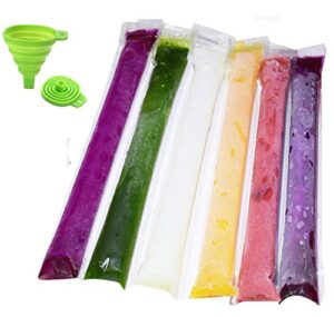 120pcs ice popsicle molds bags pop mold pouch with zip seals get funnel free, 11"x2" diy zip-top ice pop pouches for gogurt ice candy or freeze pops fruit vegetable freezer tubes