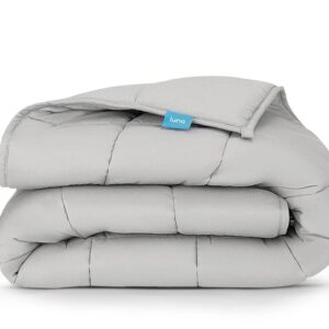 Luna [ Cotton Breathable Cool Weighted Blanket 100% Oeko-Tex Premium Quality | Calming & Cooling All Seasons Weighted Blankets for Adults [15lbs - Queen - 60" x 80"] [Light Grey]