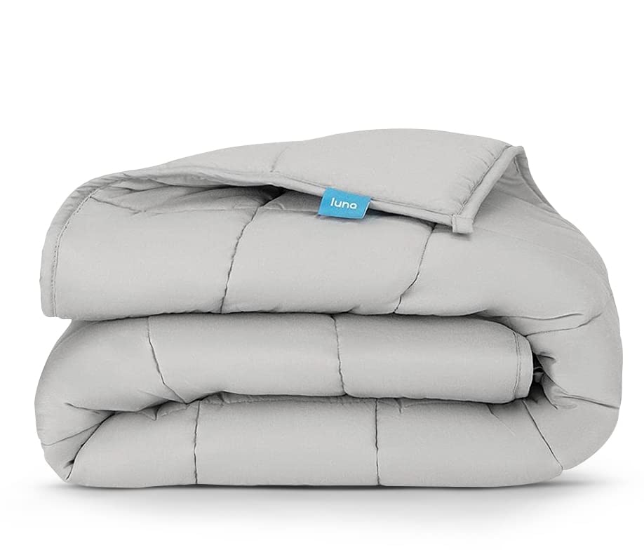 Luna [ Cotton Breathable Cool Weighted Blanket 100% Oeko-Tex Premium Quality | Calming & Cooling All Seasons Weighted Blankets for Adults [15lbs - Queen - 60" x 80"] [Light Grey]