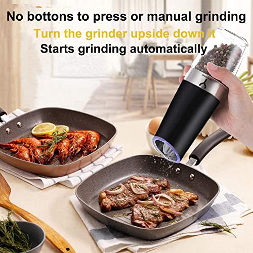 YAYAYOUNG Gravity Electric Grinder set of 2,Automatic Pepper and Salt Mill Grinder with Blue LED LIGHT,Electric Pepper Mill with Adjustable Coarseness,Refillable,salt and pepper shaker,pepper grinder