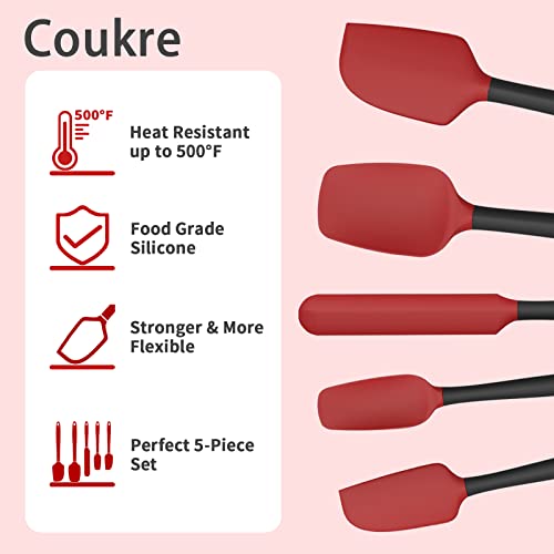 Silicone Spatula Set of 5,High Temperature Resistant, Food Grade Silicone, Dishwasher Safe, for Baking, Cooking (Red)