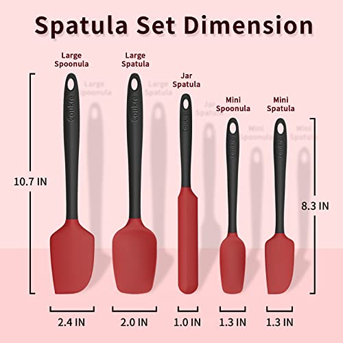 Silicone Spatula Set of 5,High Temperature Resistant, Food Grade Silicone, Dishwasher Safe, for Baking, Cooking (Red)