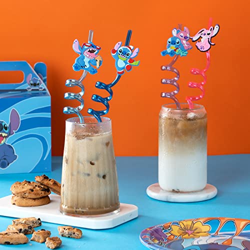 YAOOA 24Pcs Lilo & Stitch Birthday Party Supplies Reusable Drinking Straws,8 Designs Lilo & Stitch Themed Party Favors with 2 Cleaning Brushes, One Size