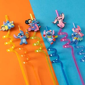 YAOOA 24Pcs Lilo & Stitch Birthday Party Supplies Reusable Drinking Straws,8 Designs Lilo & Stitch Themed Party Favors with 2 Cleaning Brushes, One Size