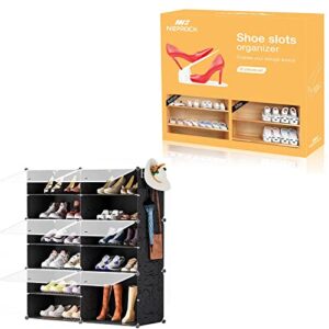 neprock 20-pack white shoe slots organizer bundle with 6 tier black shoe organizer