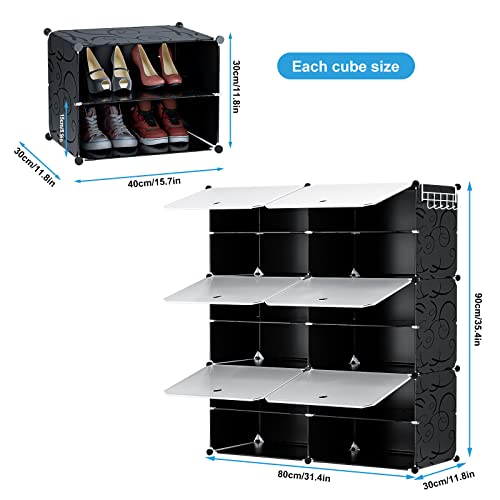 Neprock 20-Pack White Shoe Slots Organizer Bundle with 6 Tier Black Shoe Organizer