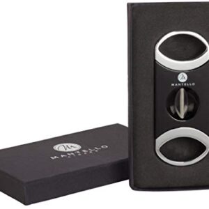 Mantello V-Cut Cigar Cutter Gloss Black in Gift Box