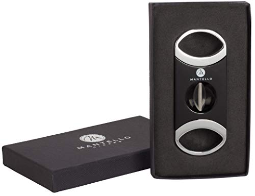 Mantello V-Cut Cigar Cutter Gloss Black in Gift Box